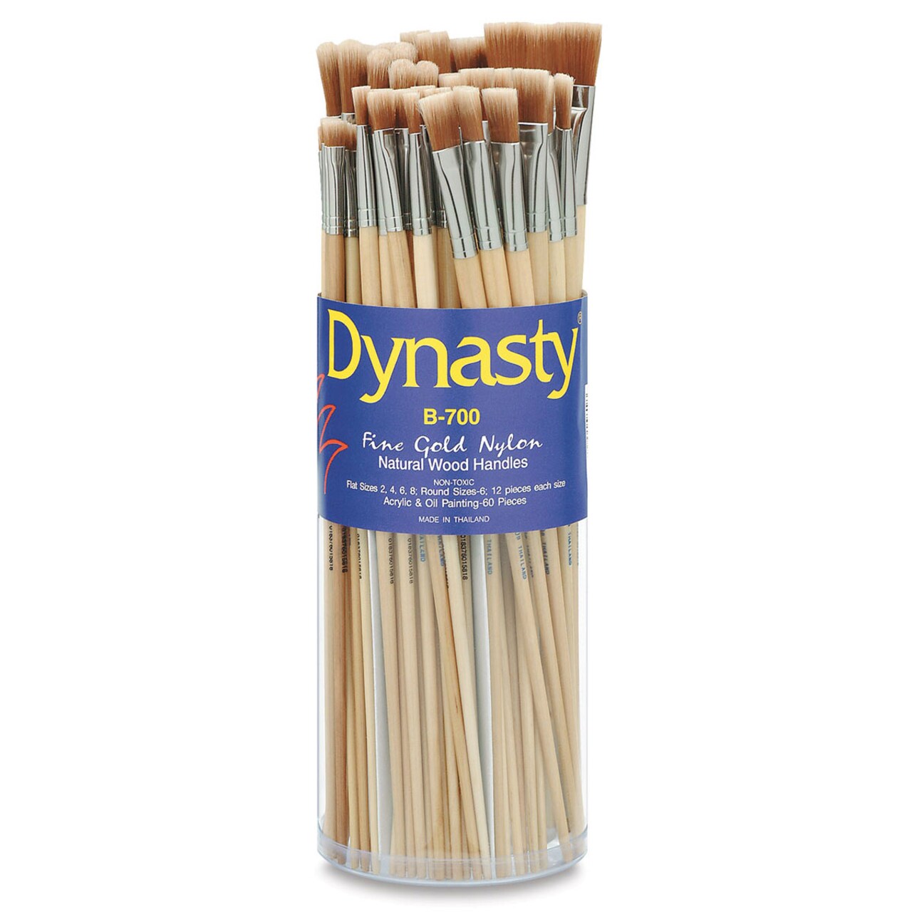 Dynasty Dupont Tynex Gold Nylon Acrylic Brush Canister - Assorted Brushes, Set of 60